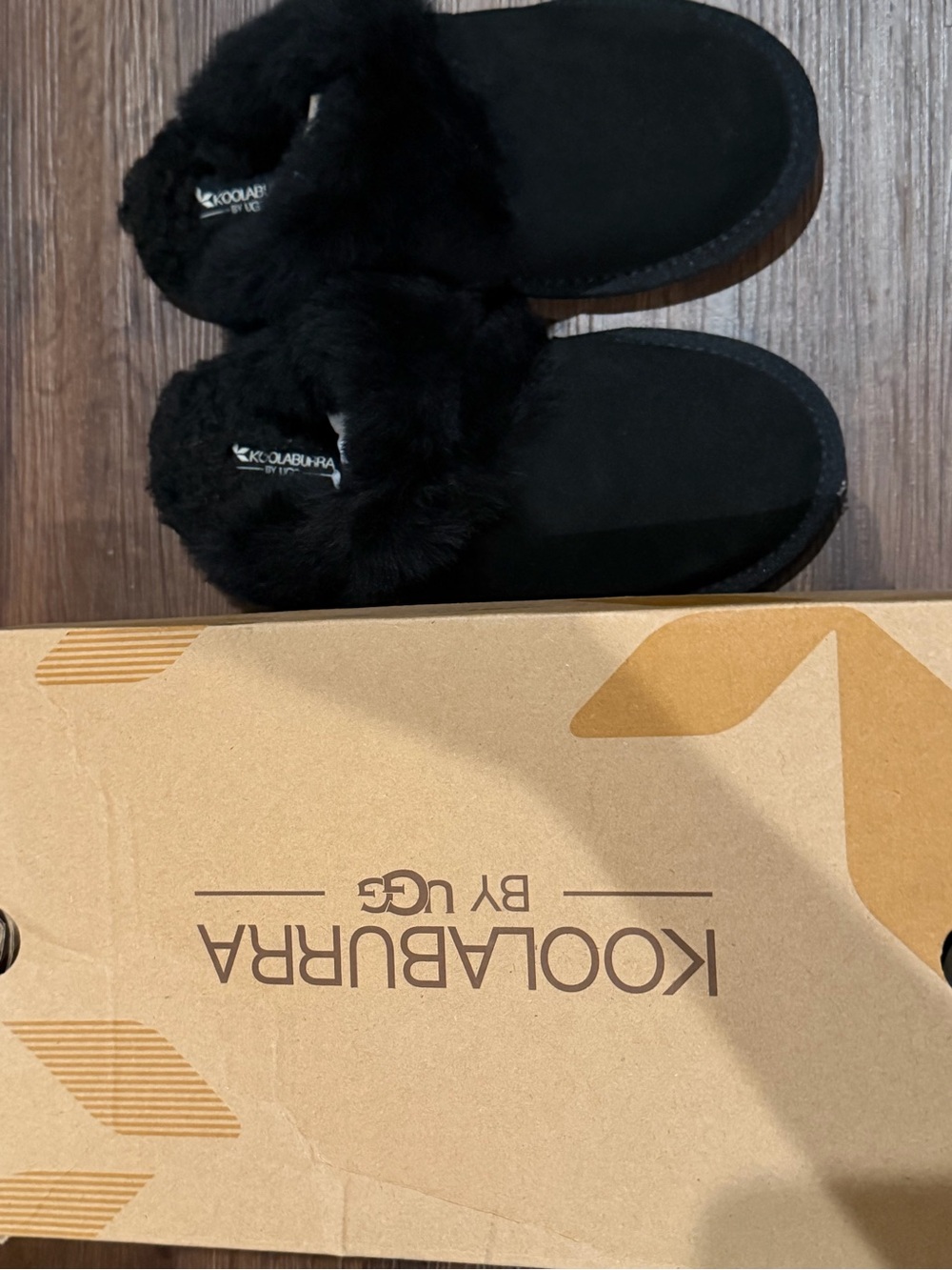 Koolaburra by UGG Black Fuzzy Slippers- Women’s Size 6